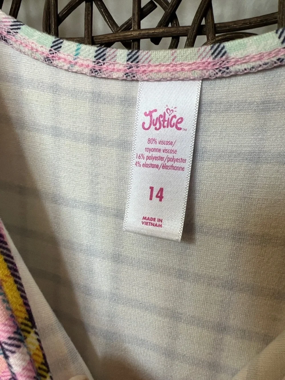 Justice Y2K Plaid Mini Dress+ White Tee Bundle Yellow Pink Green 2 pc Girls 14